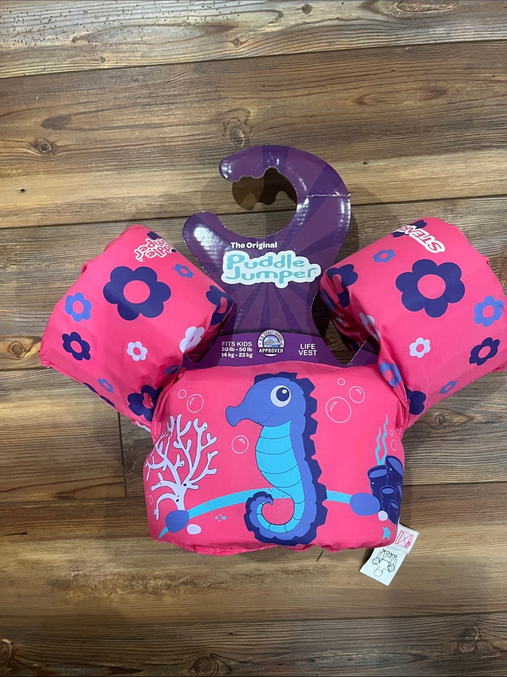 Puddle Jumper Kids Swim Vest with Pink Seahorse Print